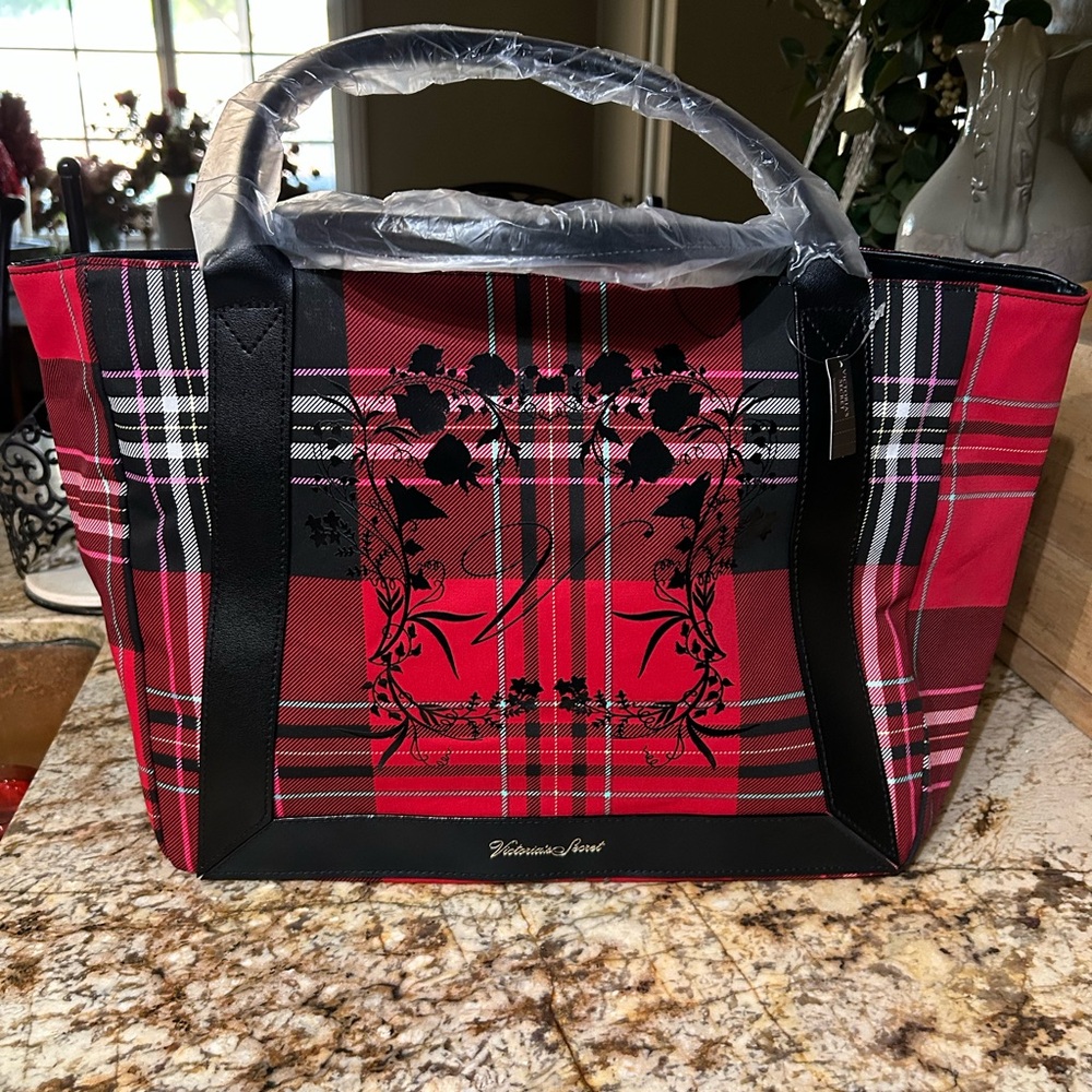 Vintage Victoria’s Secret Red Plaid Open Tote Bag, brand new with tags